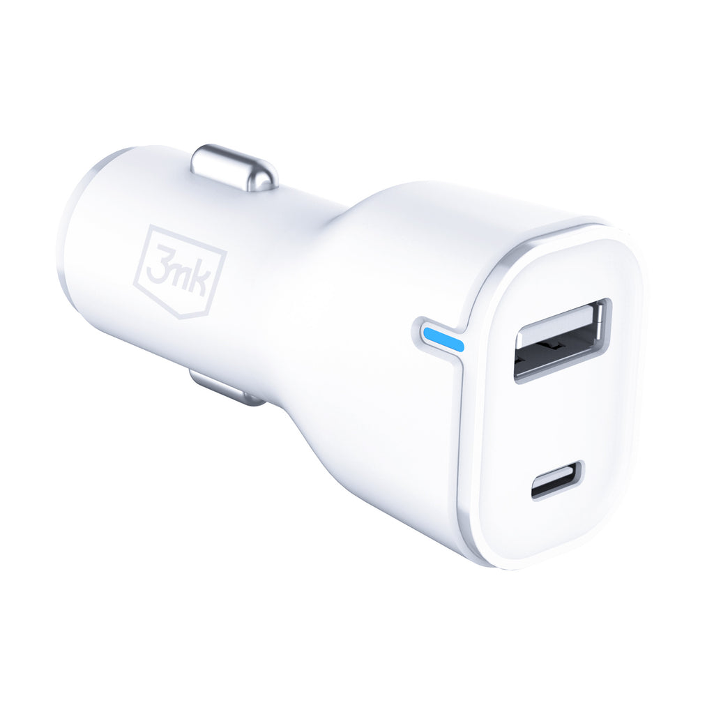 3mk automobilinis įkroviklis 20W PD3.0 QC 3.0 USB 1A1C – baltas -- Cell phone chargers