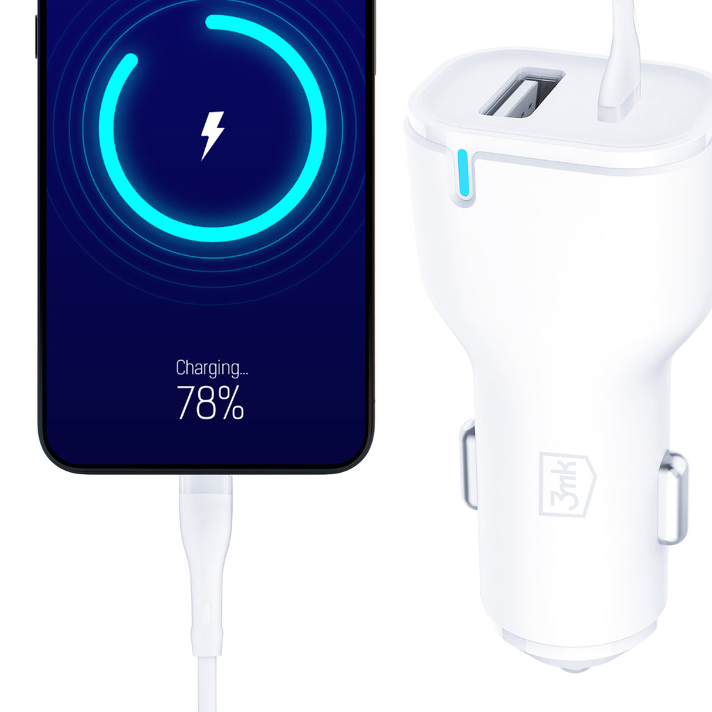 3mk automobilinis įkroviklis 20W PD3.0 QC 3.0 USB 1A1C – baltas -- Cell phone chargers