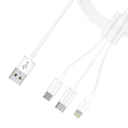 3mk Kabelis 3in1 USB-A - micro USB / Lightning / USB-C 1.2m 20V/2.4A 15W - baltas -- Cell phone cables