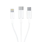 3mk Kabelis 3in1 USB-A - micro USB / Lightning / USB-C 1.2m 20V/2.4A 15W - baltas -- Cell phone cables