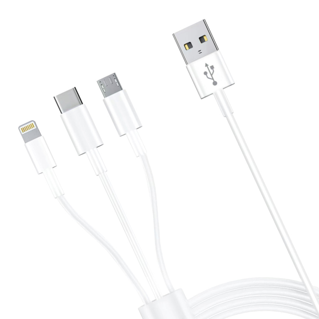 3mk Kabelis 3in1 USB-A - micro USB / Lightning / USB-C 1.2m 20V/2.4A 15W - baltas -- Cell phone cables