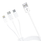 3mk Kabelis 3in1 USB-A - micro USB / Lightning / USB-C 1.2m 20V/2.4A 15W - baltas -- Cell phone cables
