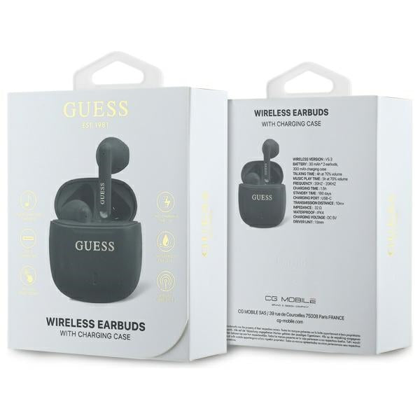 „Guess“ spausdintas klasikinis logotipas „Bluetooth“ belaidės ausinės – juodos