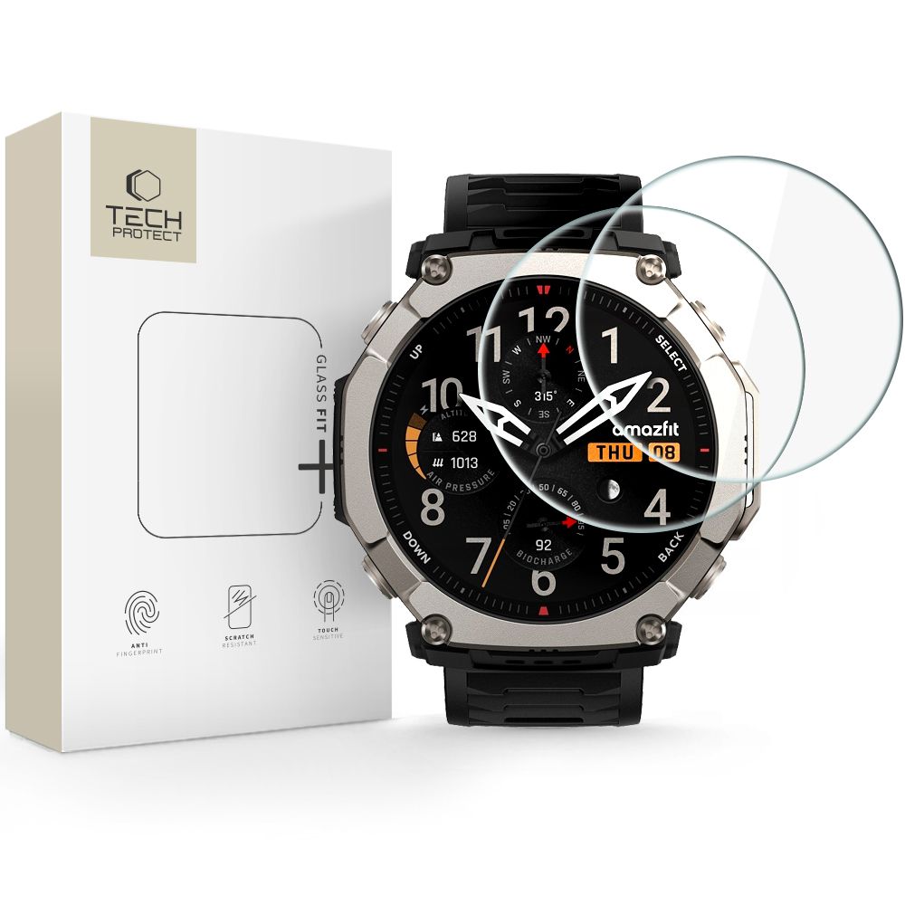 Tech-Protect Glass Fit+ 2-Pack Tempered Glass, skirtas Amazfit T-Rex Ultra 2 -- Watch tempered Glass
