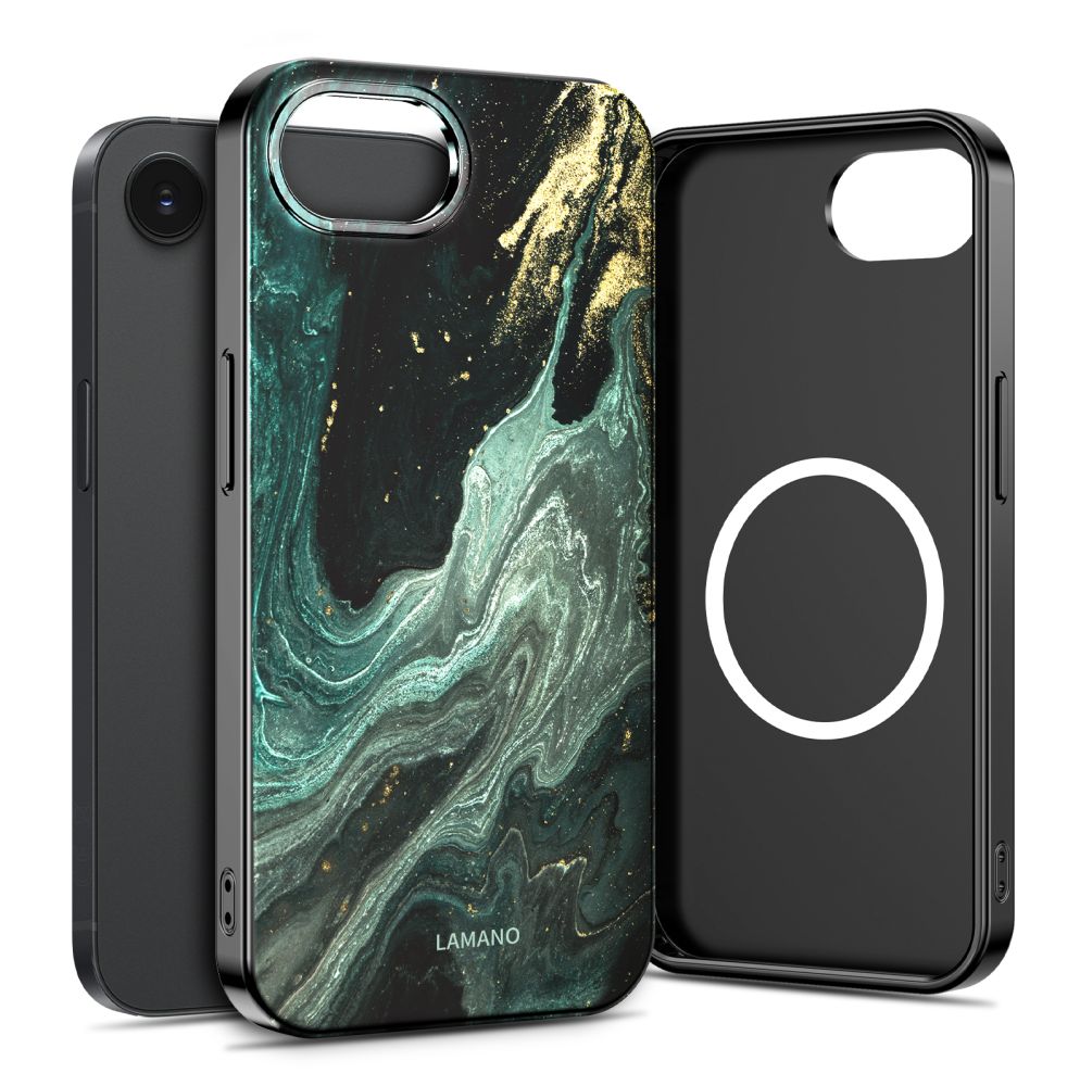 Tech-Protect Lamano MagSafe Case, skirta iPhone 16e / 17e - Black and Green -- iPhone 16e