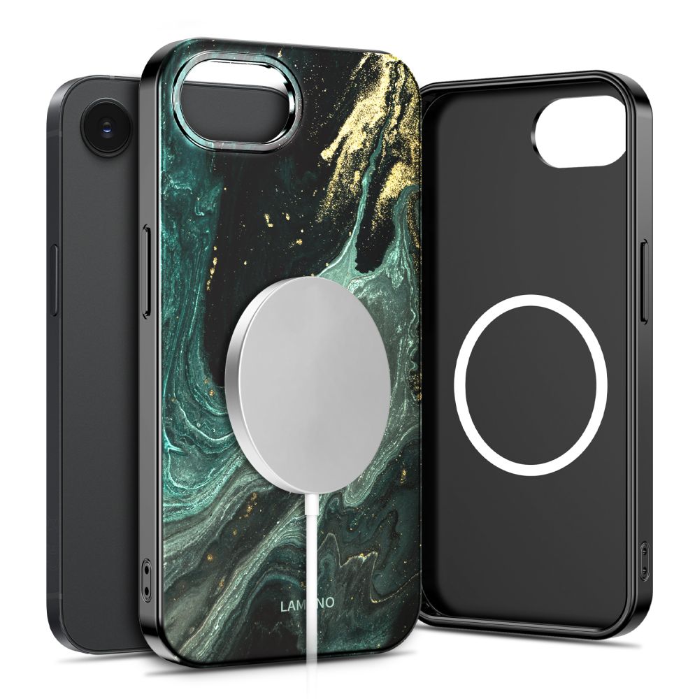 Tech-Protect Lamano MagSafe Case, skirta iPhone 16e / 17e - Black and Green -- iPhone 16e