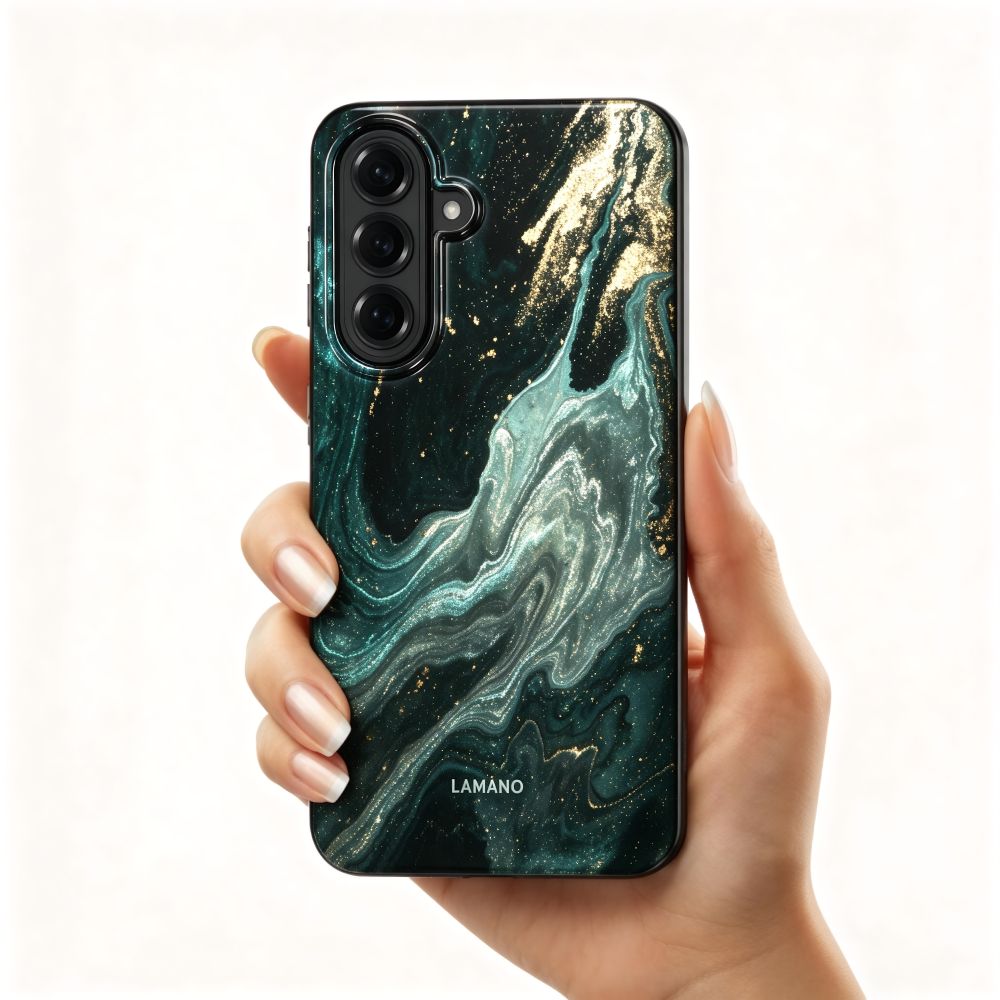 Tech-Protect Lamano MagSafe Case, skirta Samsung Galaxy A57 5G - Black and Green -- Samsung Galaxy A57