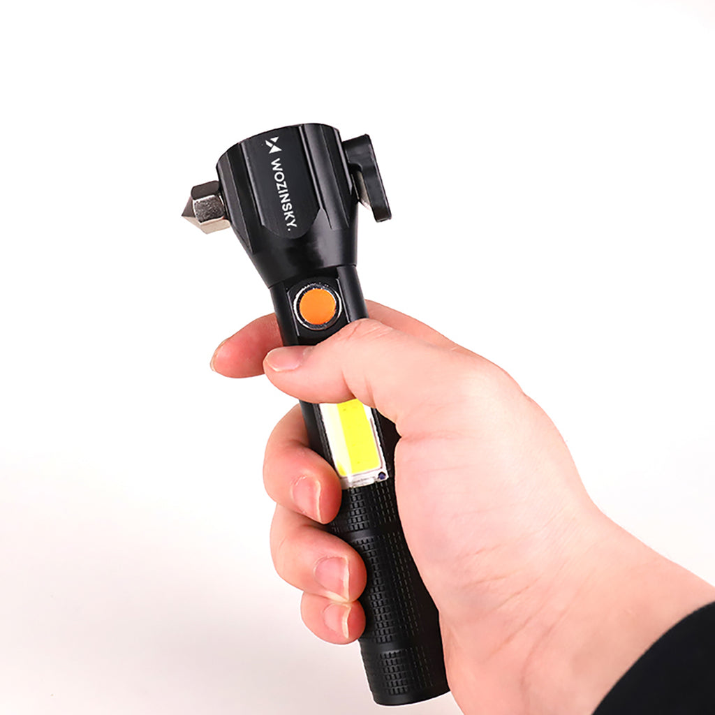 Wozinsky WLR-31 5W 500lm CREE 3 in 1 multifunkcinė žibintuvėlis su stiklo laužtuvų ir saugos diržo pjaustytuvu - juoda --...