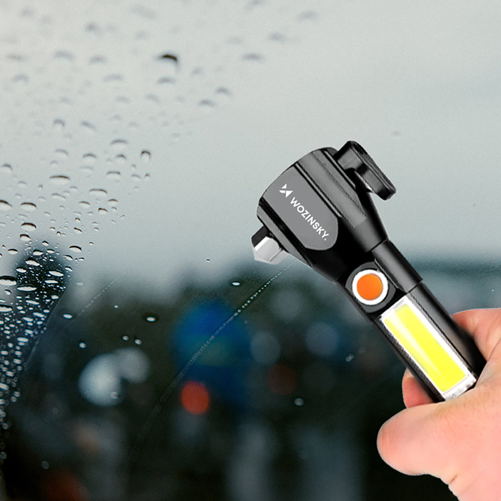Wozinsky WLR-31 5W 500lm CREE 3 in 1 multifunkcinė žibintuvėlis su stiklo laužtuvų ir saugos diržo pjaustytuvu - juoda --...