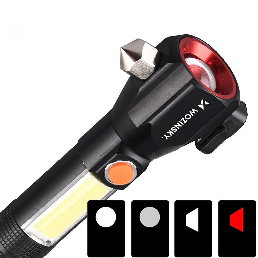 Wozinsky WLR-31 5W 500lm CREE 3 in 1 multifunkcinė žibintuvėlis su stiklo laužtuvų ir saugos diržo pjaustytuvu - juoda --...