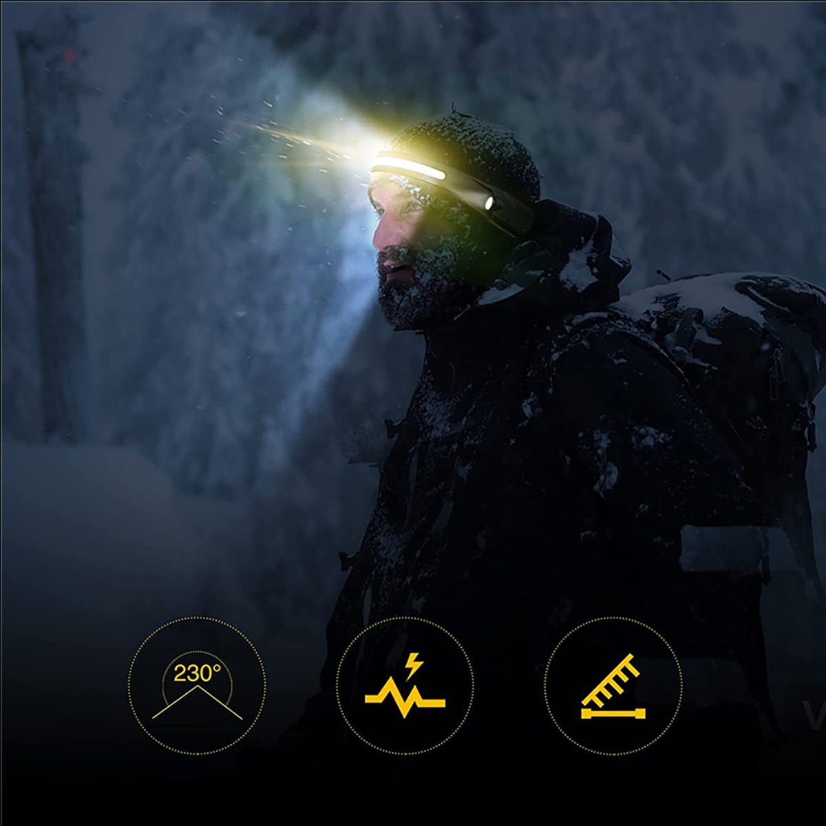 Wozinsky WLC-1200 350lm CREE LED žibintuvėlis IPX4 su judesio jutikliu - juoda -- Flashlights & Headlamps
