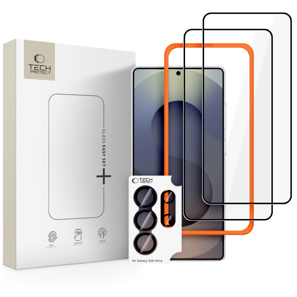 Tech-protect easy set+ 3-pack grūdintas stiklas skirtas Samsung Galaxy S26 Ultra - Black -- Samsung Galaxy S26 Ultra - Black