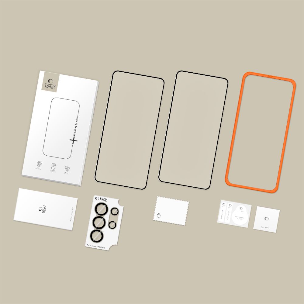 Tech-protect easy set+ 3-pack grūdintas stiklas skirtas Samsung Galaxy S26 Ultra - Black -- Samsung Galaxy S26 Ultra - Black