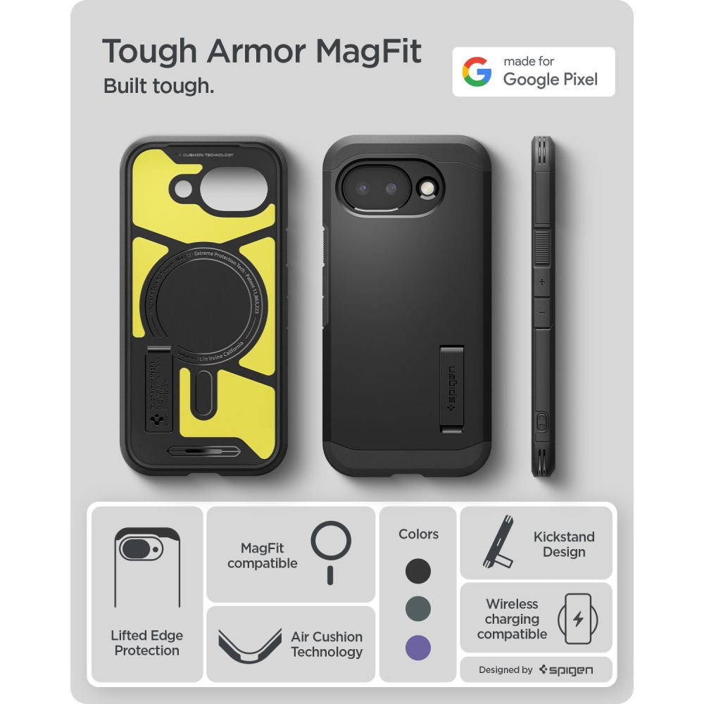 Spigen Tough Armor Mag MagSafe dėklas, skirtas Google Pixel 10A – juodas