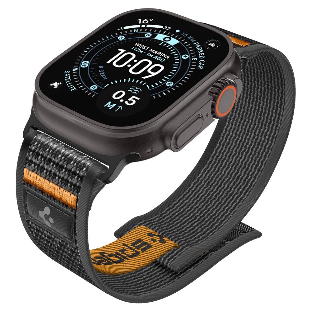 „Spigen Athlex Air 2“ dirželis, skirtas „Apple Watch“ (44 / 45 / 46 / 49 mm) – juodas ir oranžinis