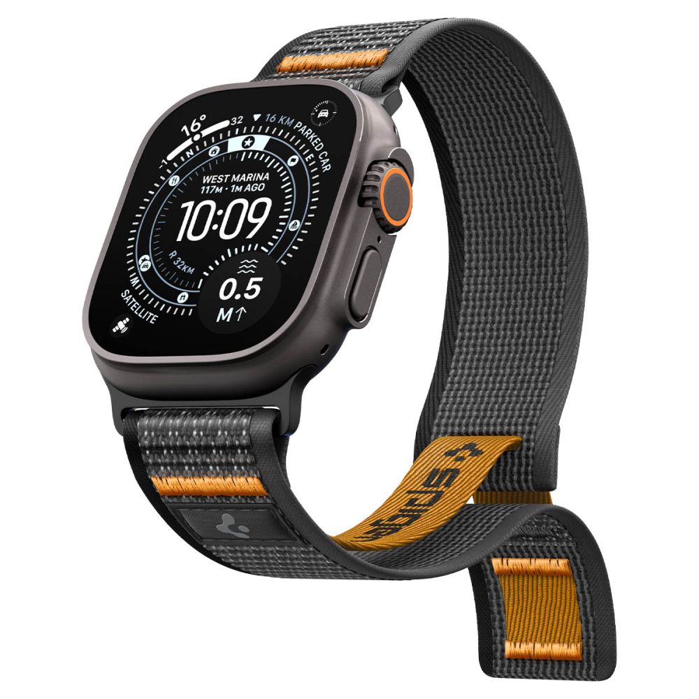 „Spigen Athlex Air 2“ dirželis, skirtas „Apple Watch“ (44 / 45 / 46 / 49 mm) – juodas ir oranžinis