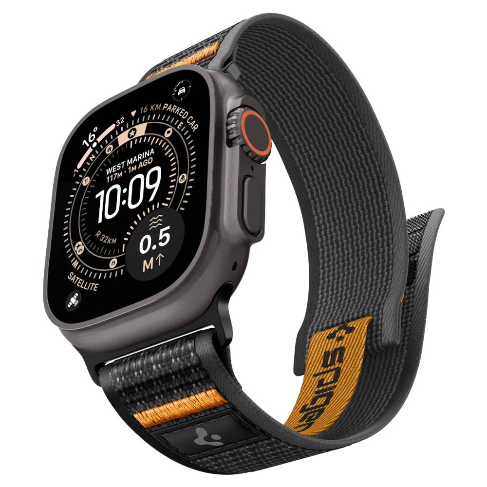 „Spigen Athlex Air 2“ dirželis, skirtas „Apple Watch“ (44 / 45 / 46 / 49 mm) – juodas ir oranžinis