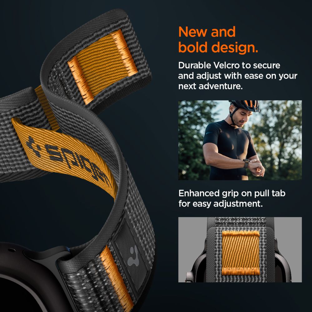 „Spigen Athlex Air 2“ dirželis, skirtas „Apple Watch“ (44 / 45 / 46 / 49 mm) – juodas ir oranžinis