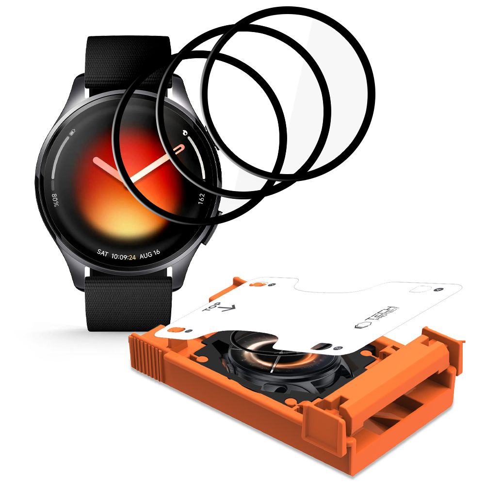 Tech-protect easy set flex+ 3-pack hybrid glass skirtas Xiaomi Watch 5 - Black -- Xiaomi Watch 5 - Black