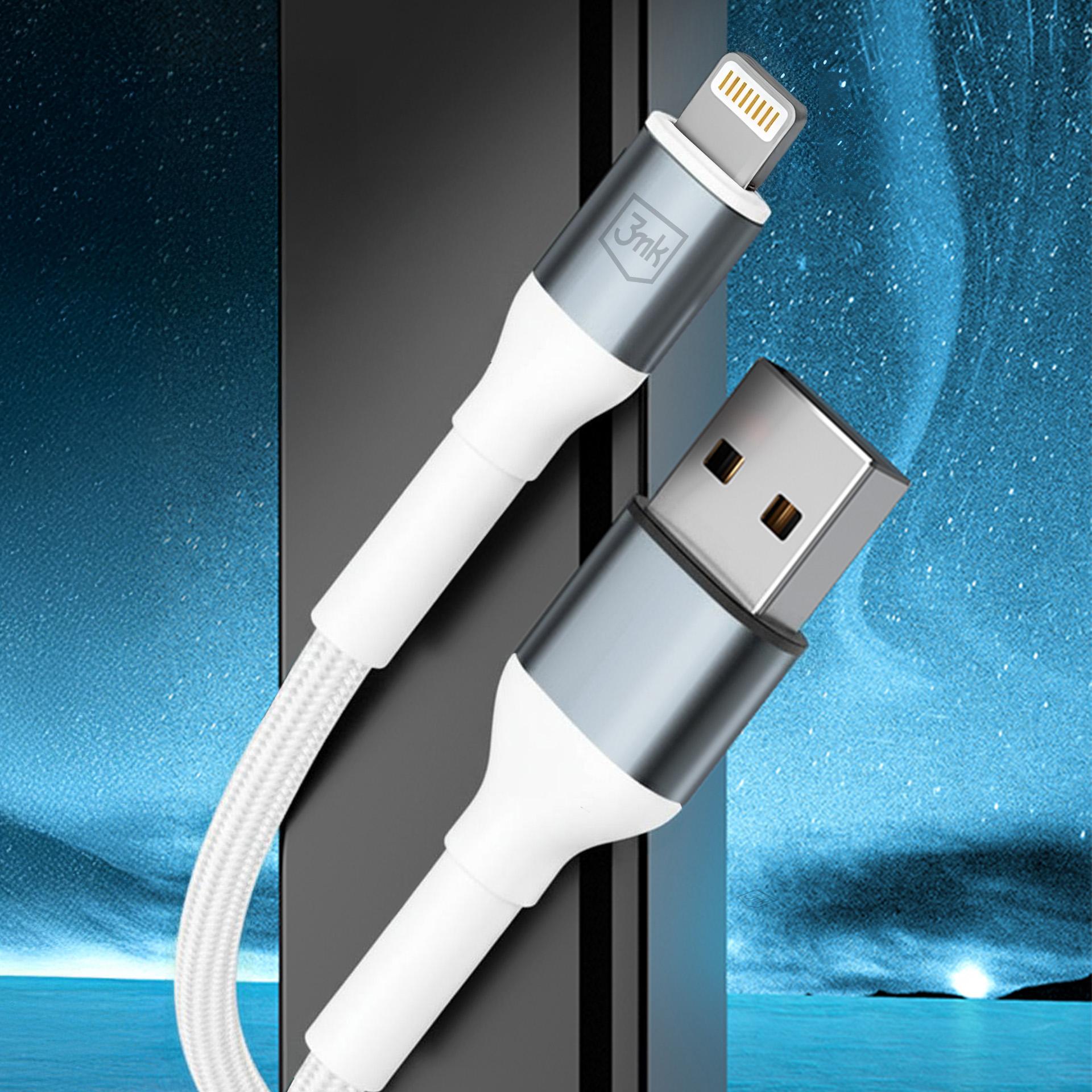 3mk Hyper Cable N-SERIES USB-A / Lightning 1m QC 3.0 5V/2.4A 12W - baltas -- Cell phone cables