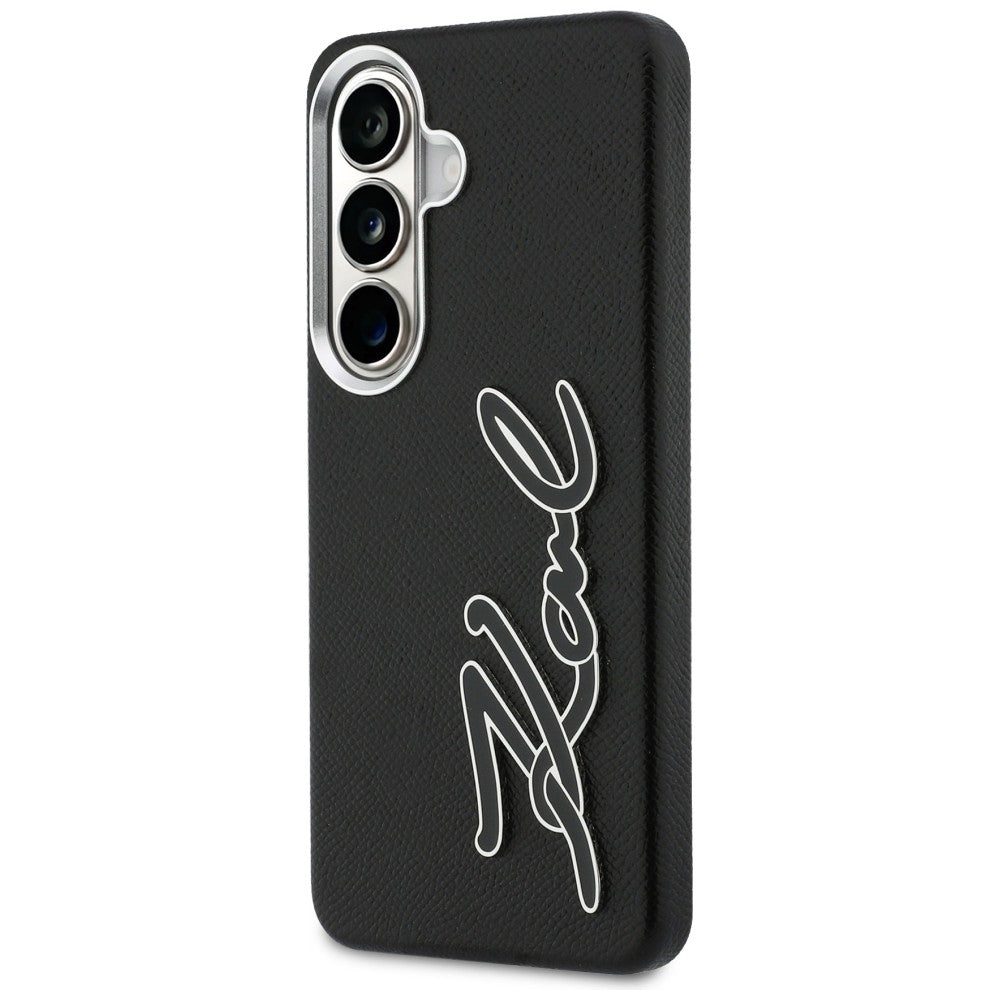 Karl Lagerfeld Grained Signature Metal Dervos logotipas Case, skirtas Samsung Galaxy S26 - Black