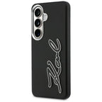 Karl Lagerfeld Grained Signature Metal Dervos logotipas Case, skirtas Samsung Galaxy S26 - Black