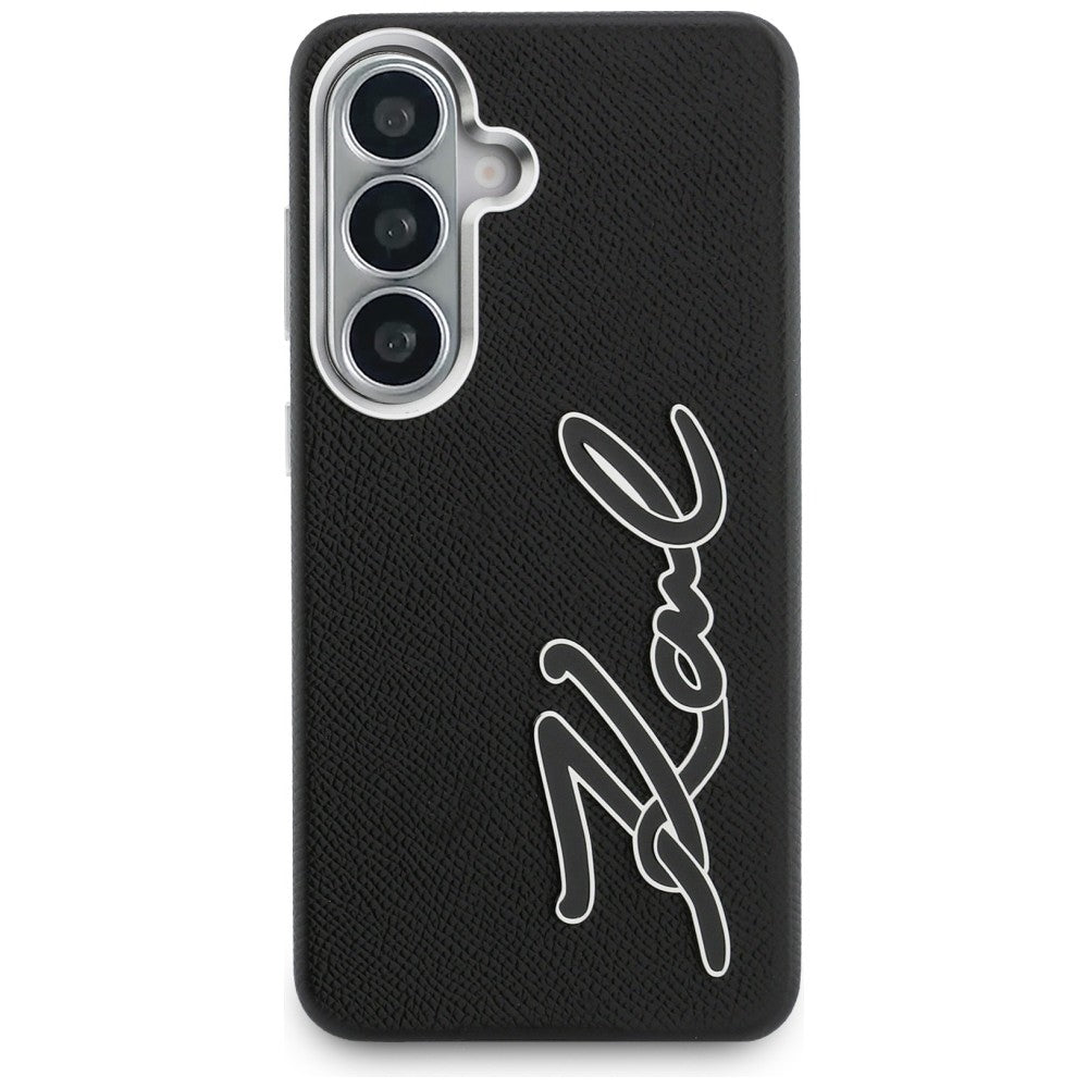 Karl Lagerfeld Grained Signature Metal Dervos logotipas Case, skirtas Samsung Galaxy S26 - Black