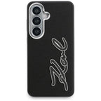 Karl Lagerfeld Grained Signature Metal Dervos logotipas Case, skirtas Samsung Galaxy S26 - Black