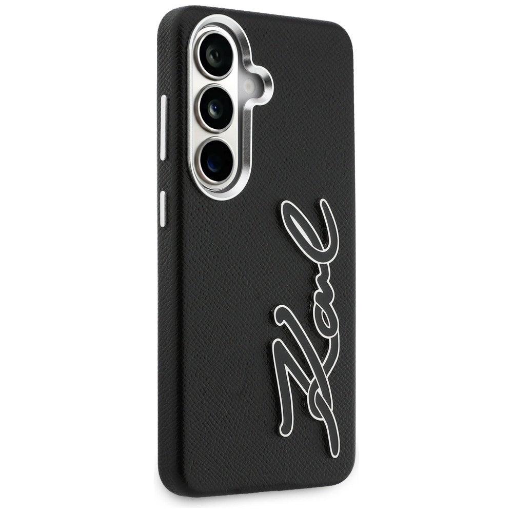 Karl Lagerfeld Grained Signature Metal Dervos logotipas Case, skirtas Samsung Galaxy S26 - Black