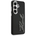 Karl Lagerfeld Grained Signature Metal Dervos logotipas Case, skirtas Samsung Galaxy S26 - Black