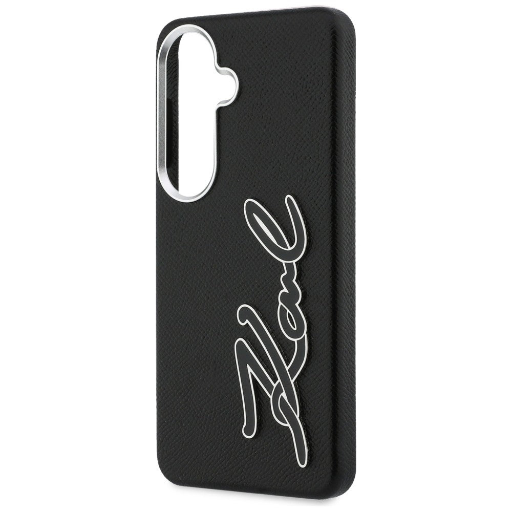 Karl Lagerfeld Grained Signature Metal Dervos logotipas Case, skirtas Samsung Galaxy S26 - Black