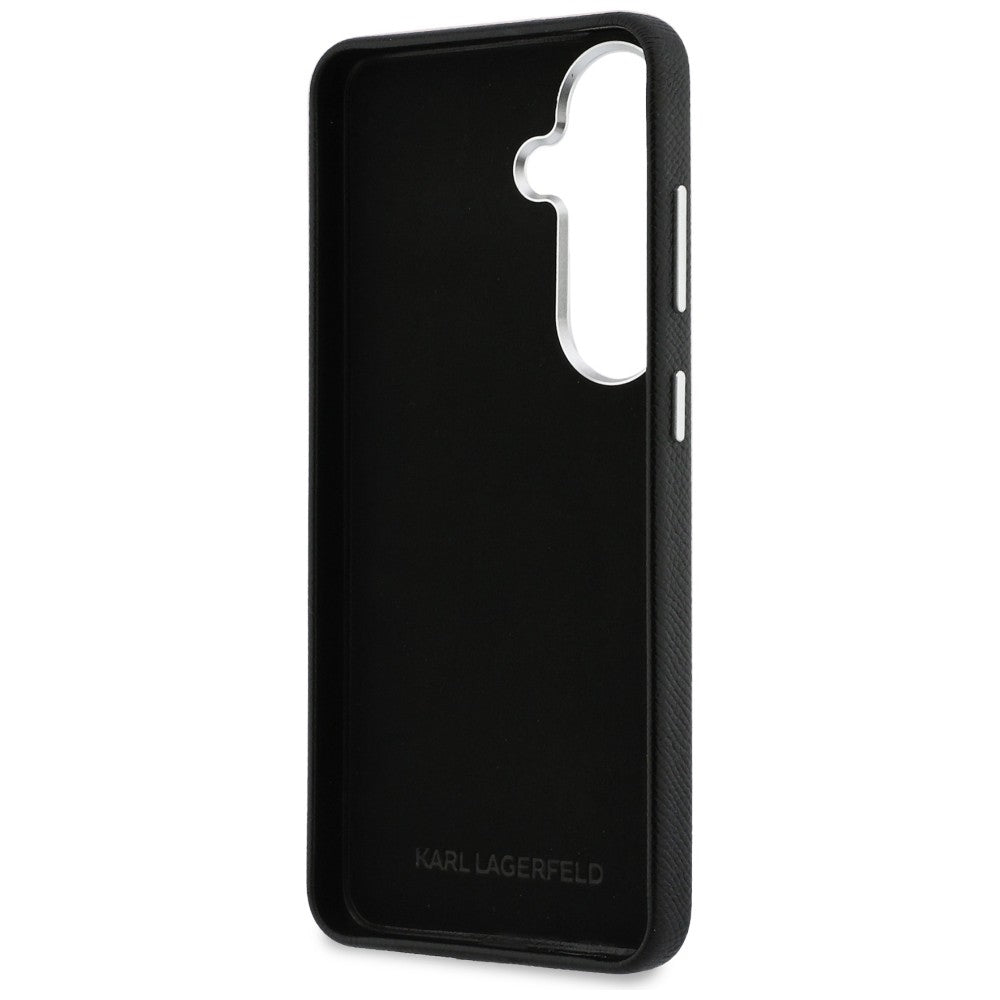 Karl Lagerfeld Grained Signature Metal Dervos logotipas Case, skirtas Samsung Galaxy S26 - Black