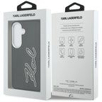 Karl Lagerfeld Grained Signature Metal Dervos logotipas Case, skirtas Samsung Galaxy S26 - Black