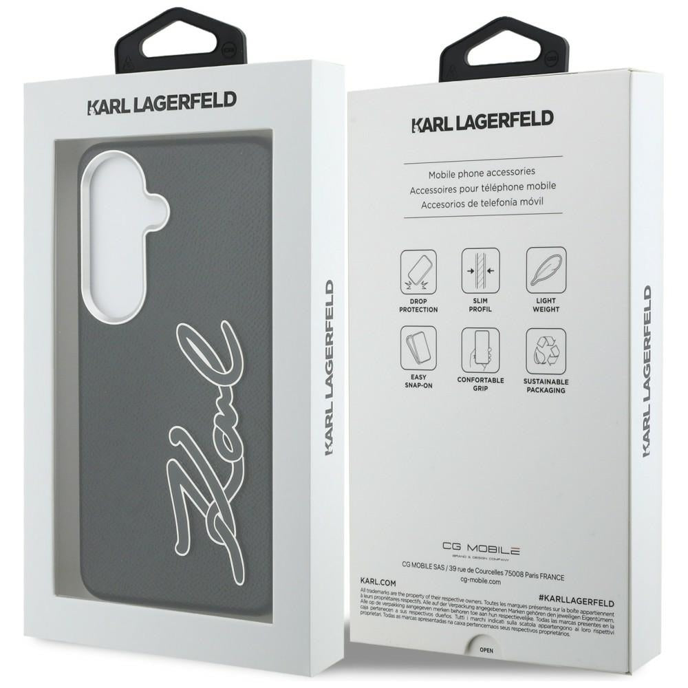 Karl Lagerfeld Grained Signature Metal Dervos logotipas Case, skirtas Samsung Galaxy S26 - Black