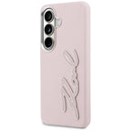 Karl Lagerfeld Grained Signature Metal Dervos logotipas Case, skirtas Samsung Galaxy S26 - Pink