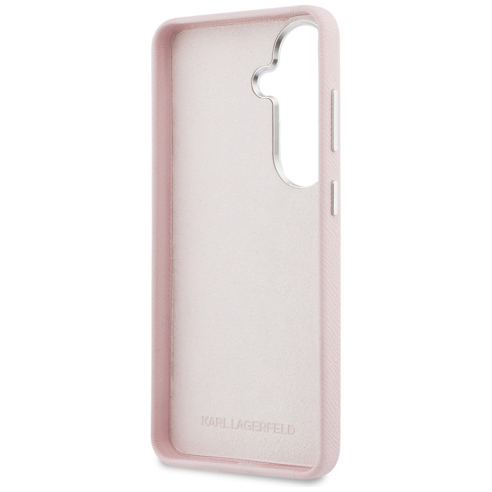 Karl Lagerfeld Grained Signature Metal Dervos logotipas Case, skirtas Samsung Galaxy S26 - Pink