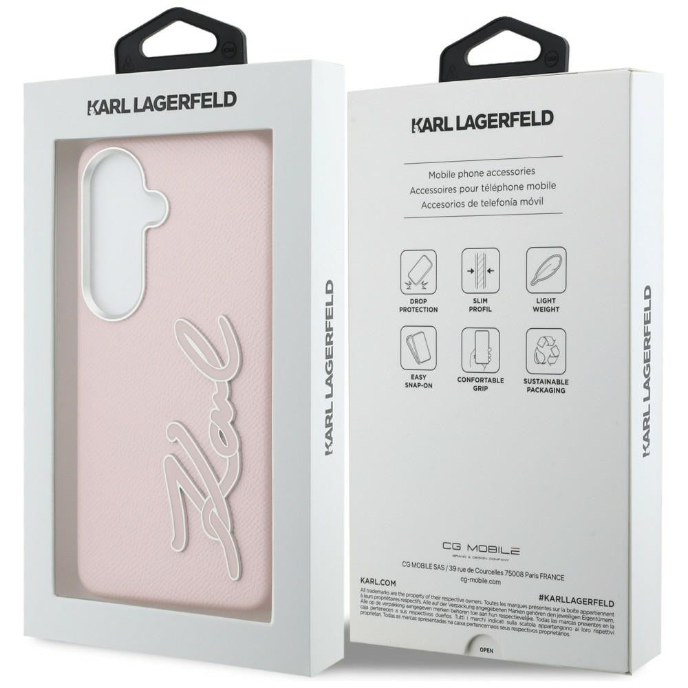 Karl Lagerfeld Grained Signature Metal Dervos logotipas Case, skirtas Samsung Galaxy S26 - Pink