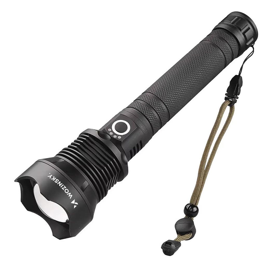 Wozinsky WLT-20W taktinis žibintuvėlis 20 W 2000 lm CREE diodai IP65 su reguliuojamu šviesos spinduliu - juodas --...
