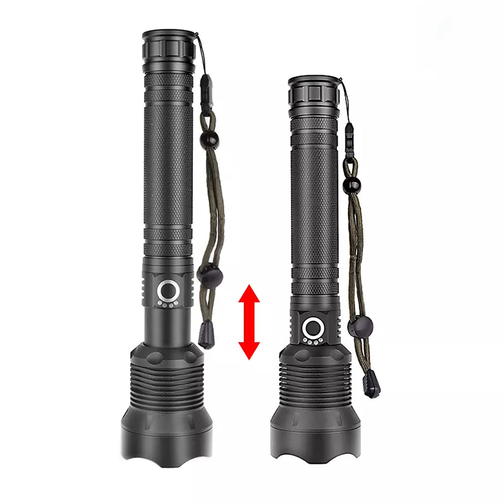Wozinsky WLT-20W taktinis žibintuvėlis 20 W 2000 lm CREE diodai IP65 su reguliuojamu šviesos spinduliu - juodas --...