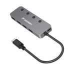 Šakotuvas Wozinsky WHS080YSS 4 x USB-A 3.0 aliuminio korpusu su atskirais jungikliais ir 15 cm USB-C kabeliu - pilkas --...