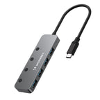 Šakotuvas Wozinsky WHS080YSS 4 x USB-A 3.0 aliuminio korpusu su atskirais jungikliais ir 15 cm USB-C kabeliu - pilkas --...