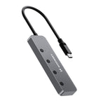 Šakotuvas Wozinsky WHS080YSS 4 x USB-A 3.0 aliuminio korpusu su atskirais jungikliais ir 15 cm USB-C kabeliu - pilkas --...