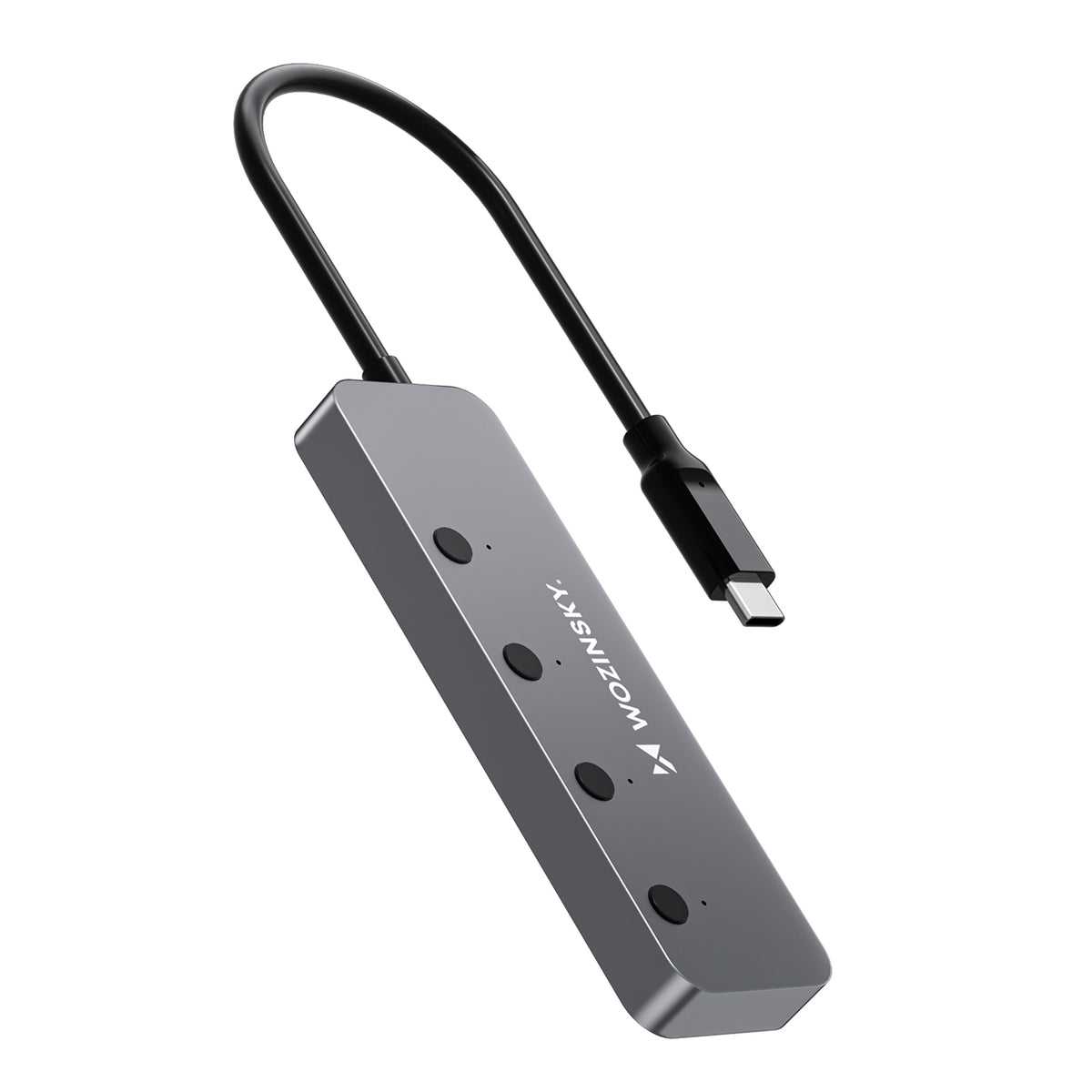 Šakotuvas Wozinsky WHS080YSS 4 x USB-A 3.0 aliuminio korpusu su atskirais jungikliais ir 15 cm USB-C kabeliu - pilkas --...