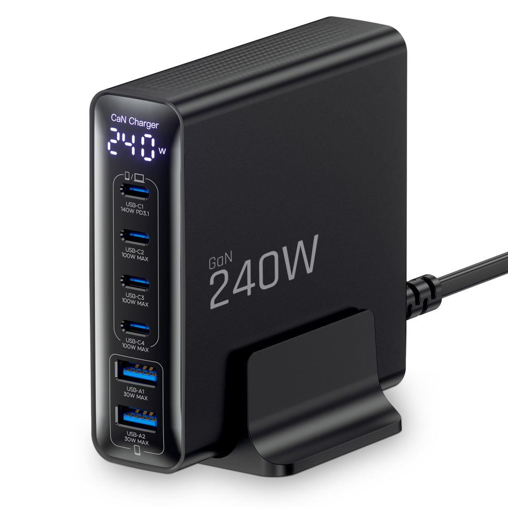 Tech-protect DC240W-gan charging station 6 ports 4 x USB-c 2 x USB-a 240W QC3.0 - juoda -- Cell phone chargers
