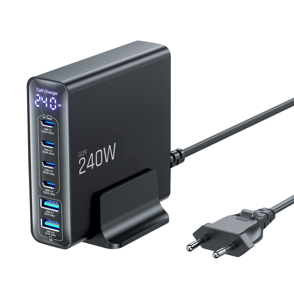 Tech-protect DC240W-gan charging station 6 ports 4 x USB-c 2 x USB-a 240W QC3.0 - juoda -- Cell phone chargers