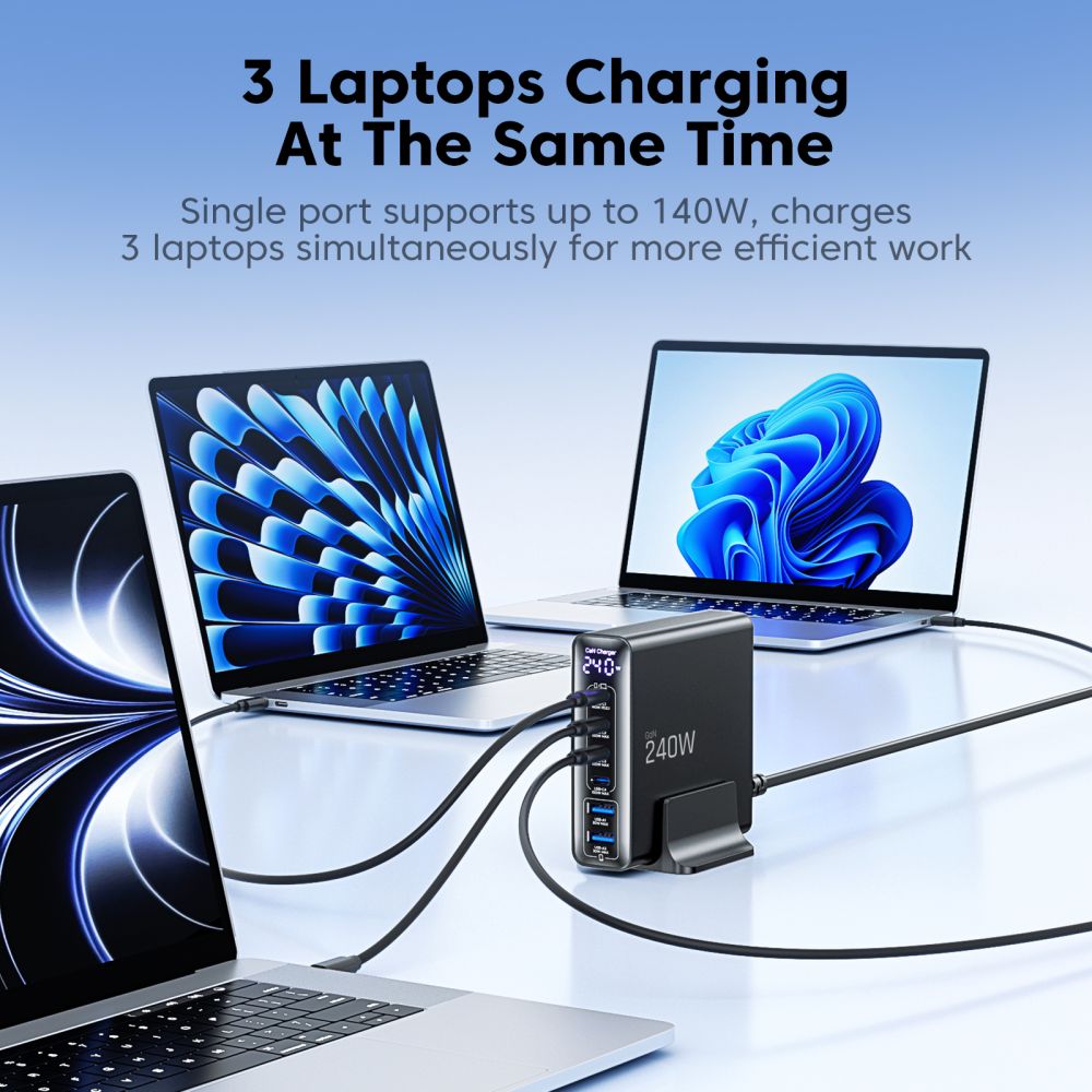 Tech-protect DC240W-gan charging station 6 ports 4 x USB-c 2 x USB-a 240W QC3.0 - juoda -- Cell phone chargers