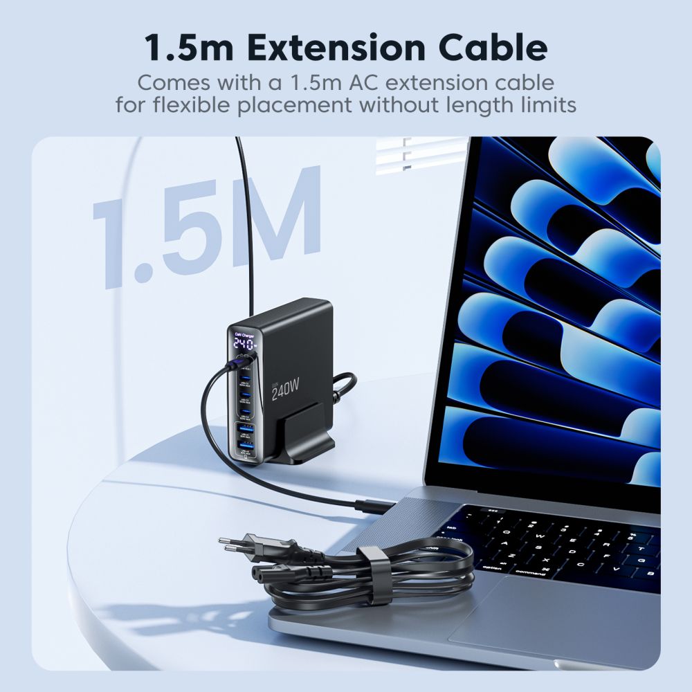 Tech-protect DC240W-gan charging station 6 ports 4 x USB-c 2 x USB-a 240W QC3.0 - juoda -- Cell phone chargers