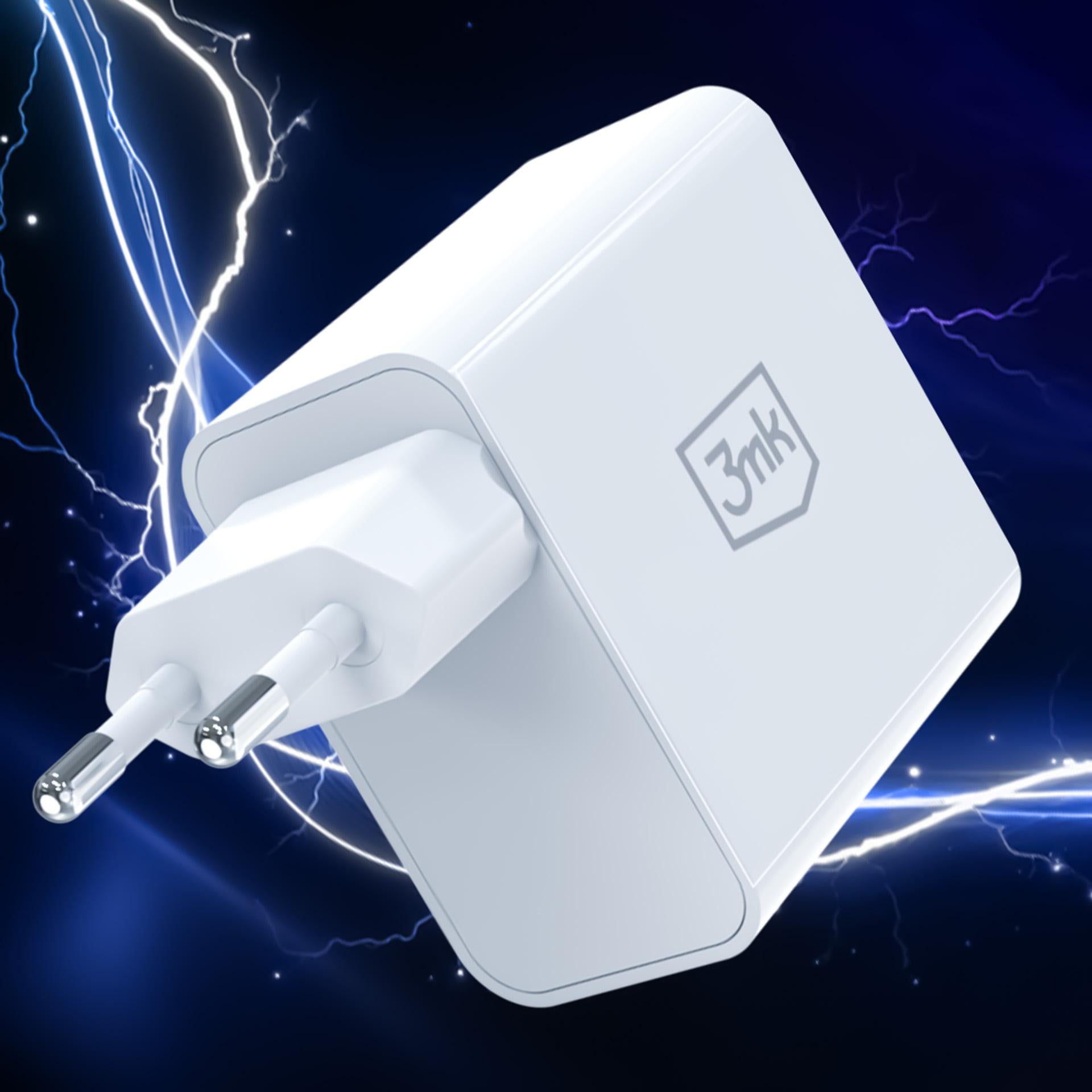 3mk FlowPower 45W 1A1C PD3.0 QC4+ sieninis įkroviklis - Balta -- Cell phone chargers