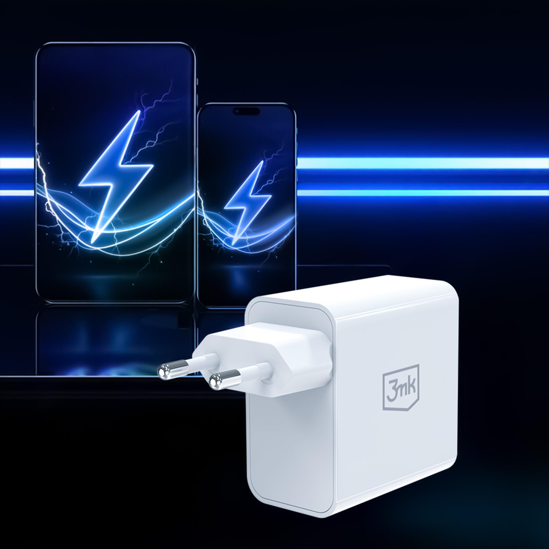 3mk FlowPower 45W 1A1C PD3.0 QC4+ sieninis įkroviklis - Balta -- Cell phone chargers