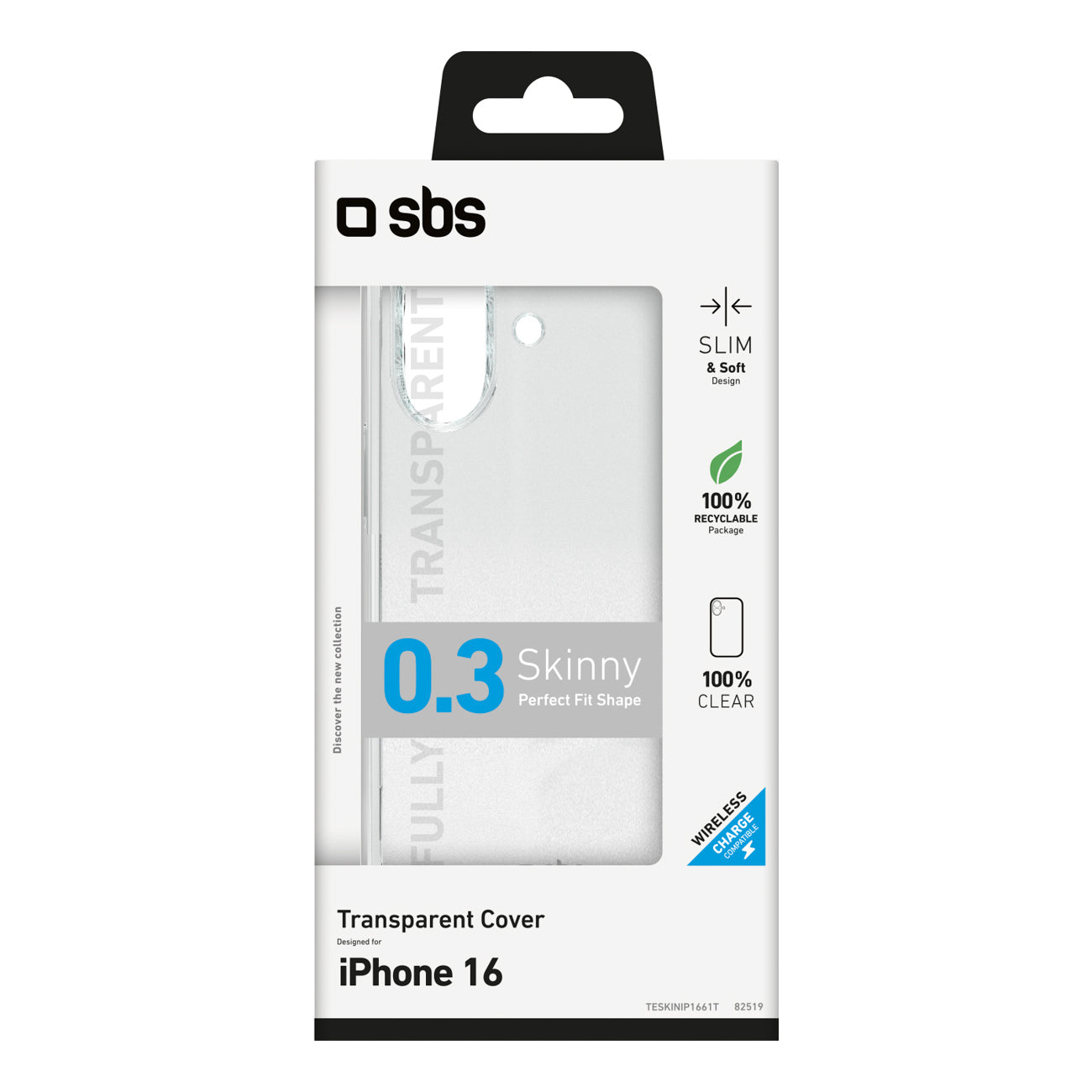 SBS skinny cover skirtas iPhone 16 - transparent